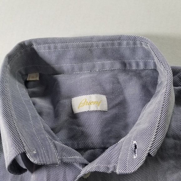 Brioni Mens 100% Cotton Italy Blue Casual Button Down Dress Micro Striped XL - Picture 4 of 10